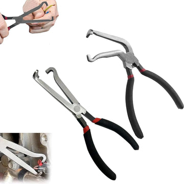 Black automotive electrical connector pliers set with straight and angled heads